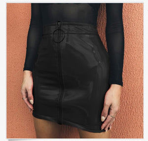 High Waist Zip Faux Leather Short Pencil Mini Skirt