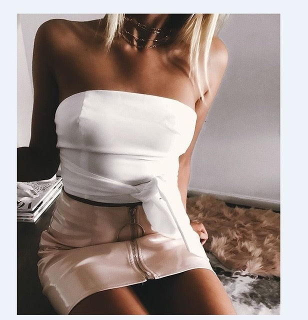 High Waist Zip Faux Leather Short Pencil Mini Skirt