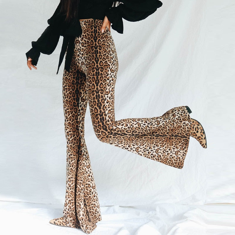 High Waist Leopard Flare Pants