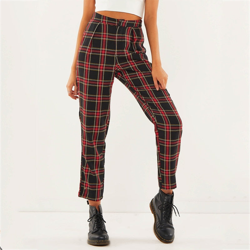 Autumn Cotton Straight Plaid Pant