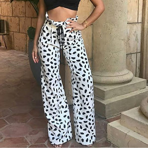 High Waist Leopard Wide Leg Pants