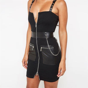 Front Zipper Black Dress