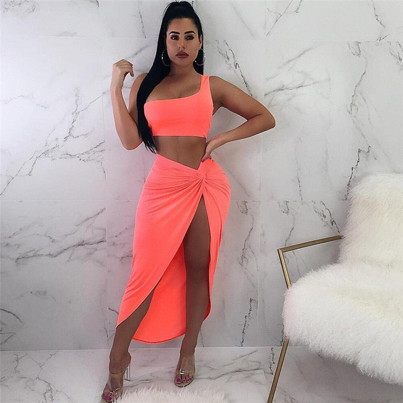 Neon Color Two Piece Set Dress