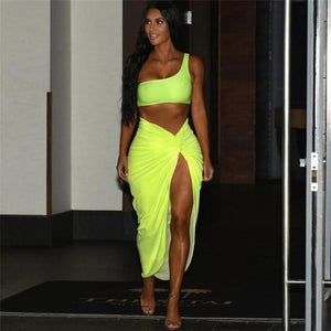 Neon Color Two Piece Set Dress