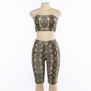 Snake Print Crop Top And Shorts Two Piece Set