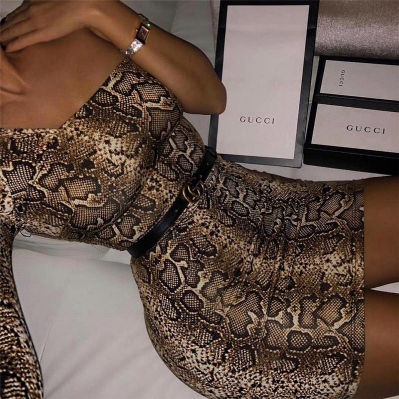 One Shoulder Snake Print Dress