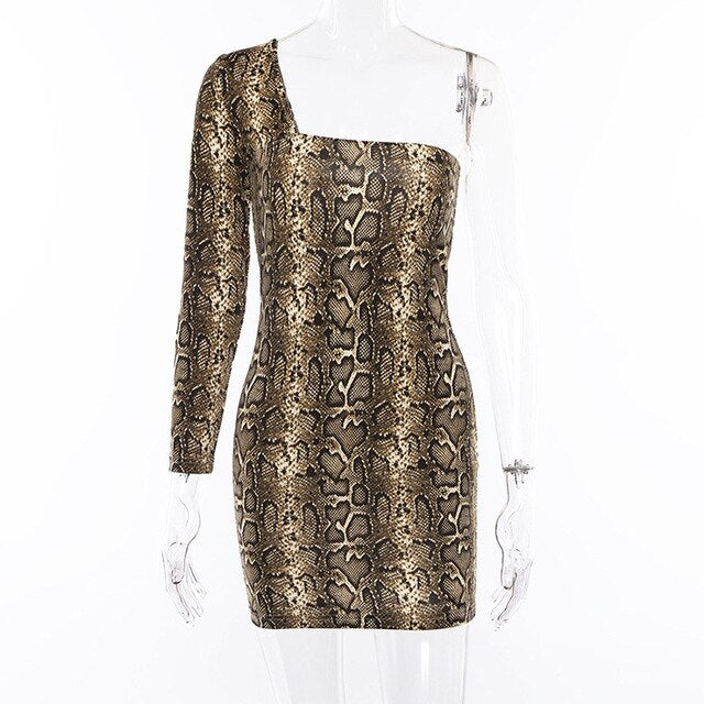 One Shoulder Snake Print Dress