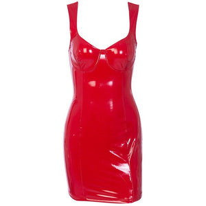 Red PU Leather Summer Dress